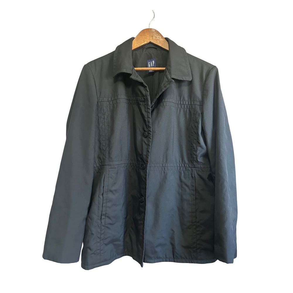 GAP Jacket Womens Large Black Excellent Button Front‎ Lightweight Utility Coat